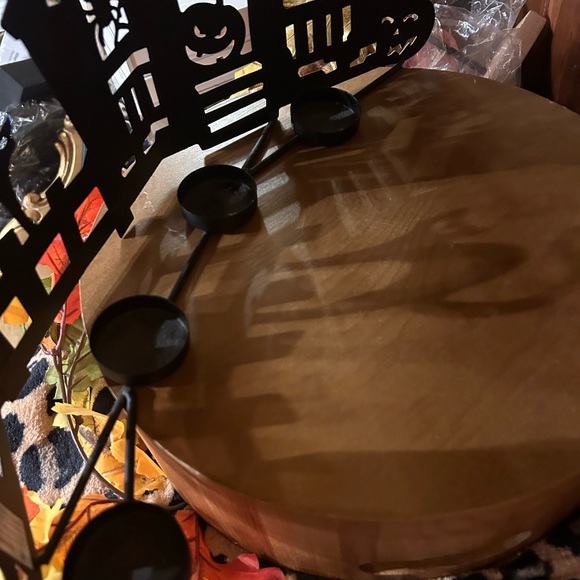 Halloween metal votive holder, haunted house, ghost? Black car, jack o lantern - Picture 5 of 6